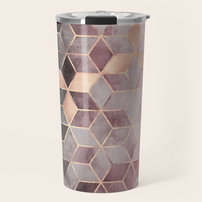 Pink And Grey Gradient Cubes Travel Mug Gallery Image 1