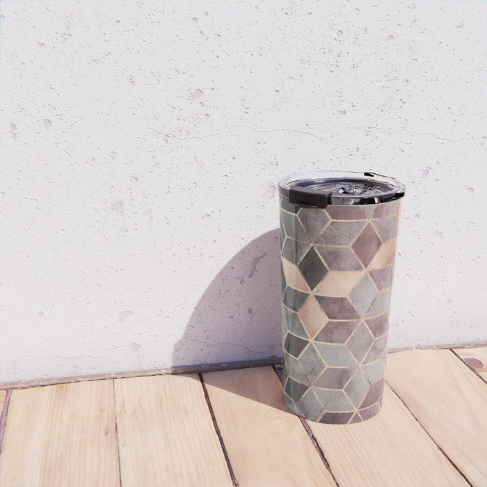 Pink And Grey Gradient Cubes Travel Mug Gallery Image 4