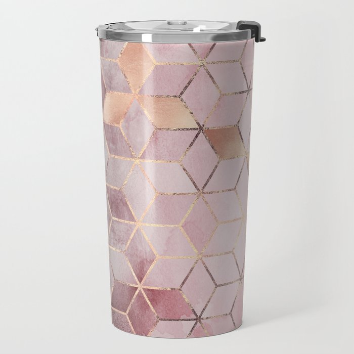 Pink And Grey Gradient Cubes Travel Mug Gallery Image 2