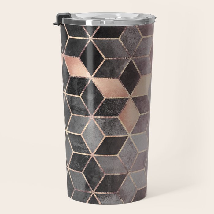 Pink And Grey Gradient Cubes Travel Mug Gallery Image 3