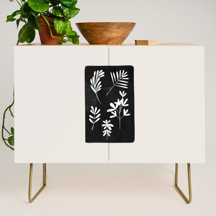 Plant Fossils Line Drawing Black Illustration Paper Collage Night Sky Minimalist Midcentury by Ejaaz Haniff  Credenza Gallery Image 1