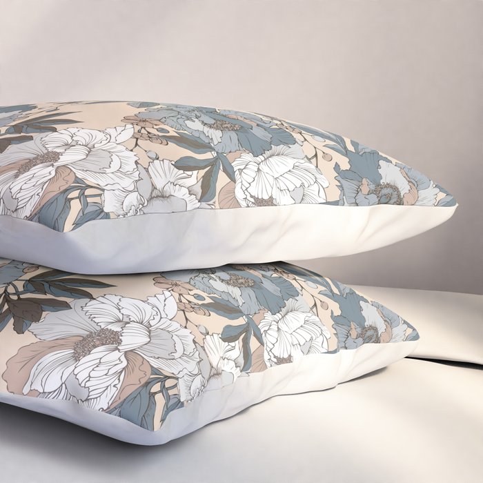 pattern lush blue, beige and white peonies Pillow Sham Gallery Image 3