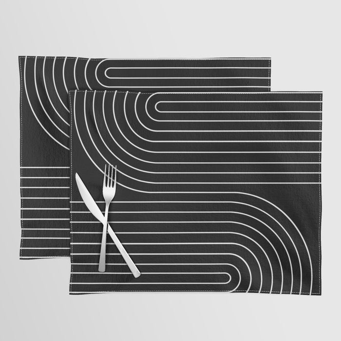 Minimal Line Curvature II Black and White Mid Century Modern Arch Abstract Placemat Gallery Image 2