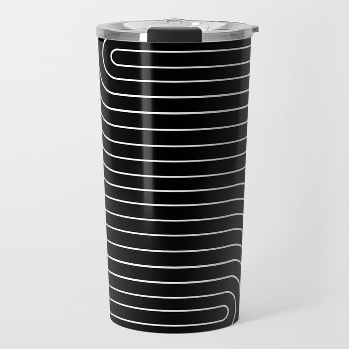 Minimal Line Curvature II Black and White Mid Century Modern Arch Abstract Travel Mug Gallery Image 1