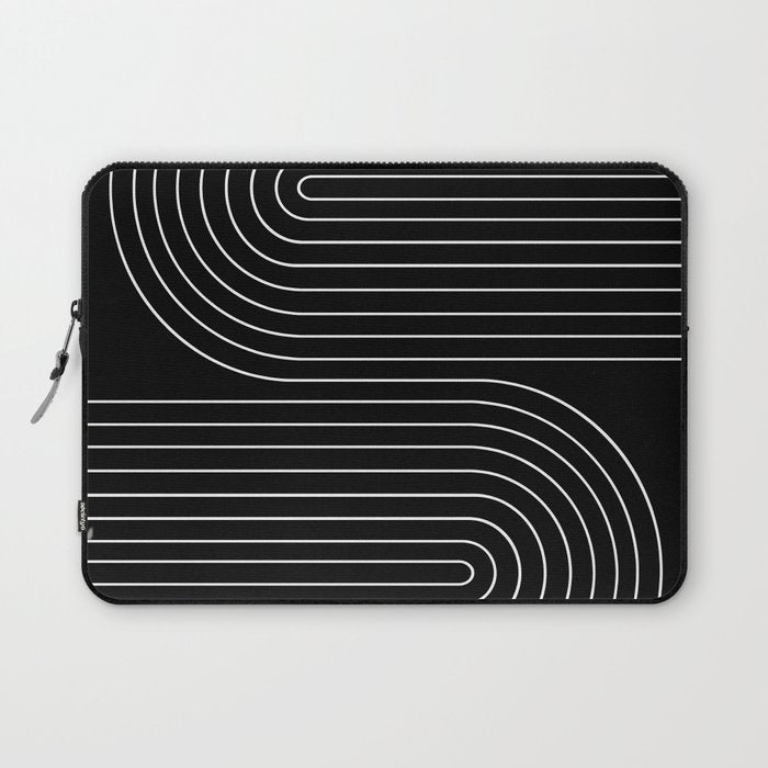 Minimal Line Curvature II Black and White Mid Century Modern Arch Abstract Laptop Sleeve Gallery Image 1