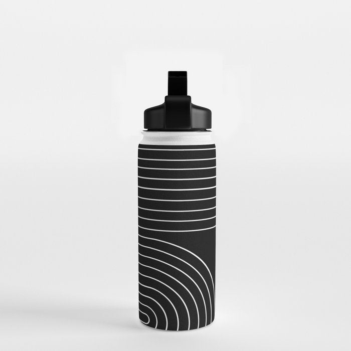 Minimal Line Curvature II Black and White Mid Century Modern Arch Abstract Water Bottle Gallery Image 2