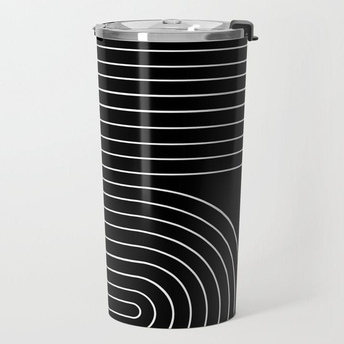 Minimal Line Curvature II Black and White Mid Century Modern Arch Abstract Travel Mug Gallery Image 2