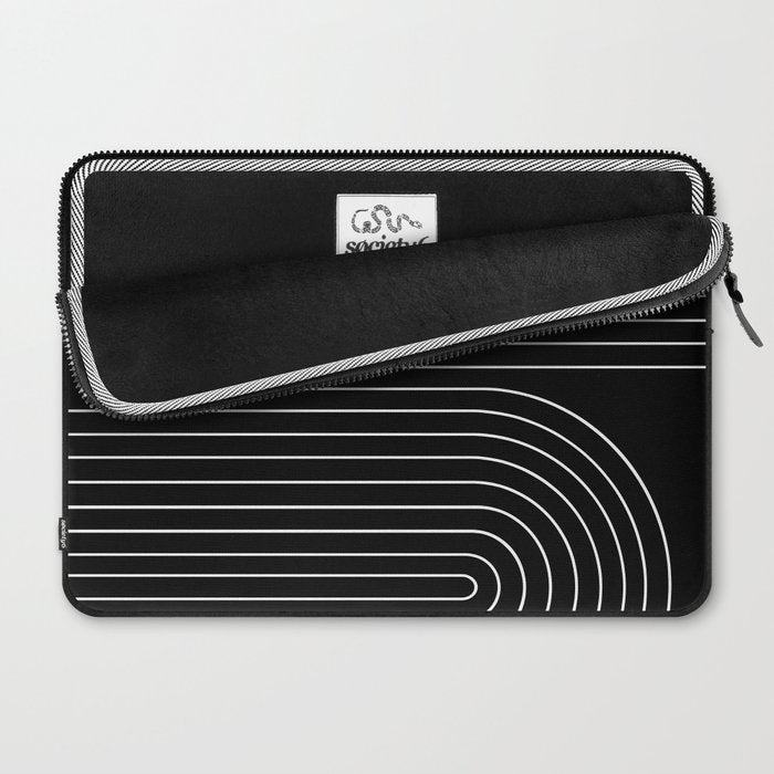 Minimal Line Curvature II Black and White Mid Century Modern Arch Abstract Laptop Sleeve Gallery Image 2