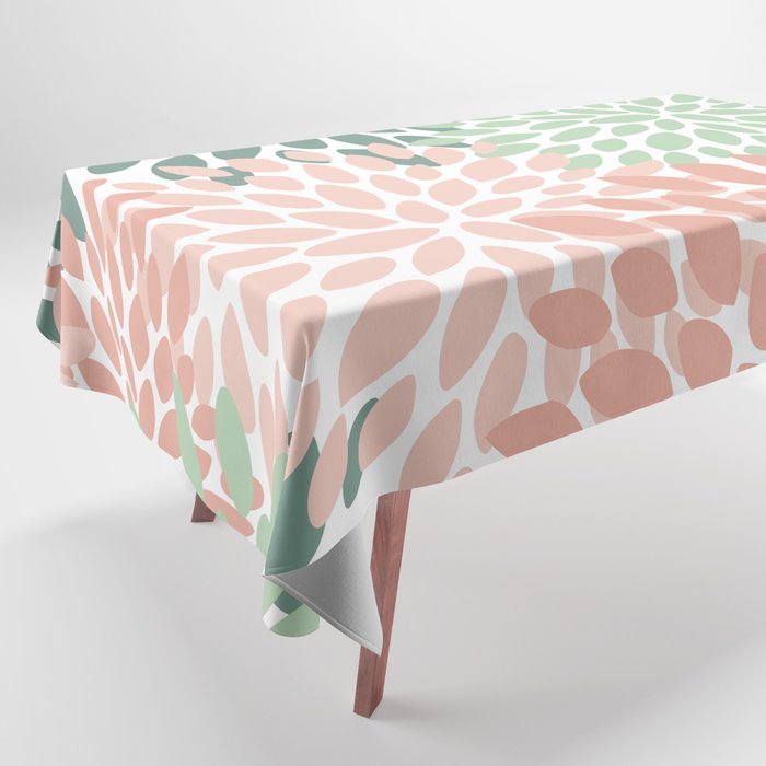 Festive, Abstract Floral Prints, Coral and Green Tablecloth Gallery Image 1