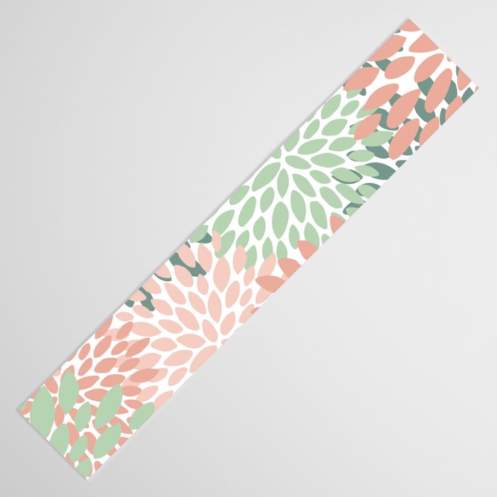 Festive, Abstract Floral Prints, Coral and Green Table Runner Gallery Image 3