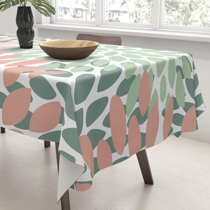 Festive, Abstract Floral Prints, Coral and Green Tablecloth Gallery Image 3