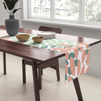 Festive, Abstract Floral Prints, Coral and Green Table Runner Gallery Image 2