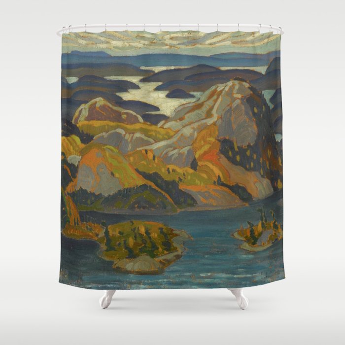 Canadian Landscape Oil Painting Franklin Carmichael Art Nouveau Post-Impressionism Grace Lake 1931 Shower Curtain Gallery Image 1
