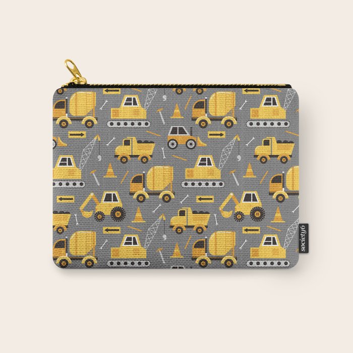Construction Trucks on Gray Carry All Pouch Gallery Image 1