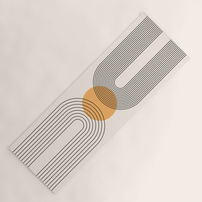 Geometric Lines in Black and Beige 29 (Rainbow and Sun Abstraction) Yoga Mat Gallery Image 1