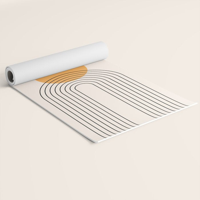 Geometric Lines in Black and Beige 29 (Rainbow and Sun Abstraction) Yoga Mat Gallery Image 2