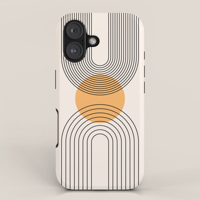 Geometric Lines in Black and Beige 29 (Rainbow and Sun Abstraction) iPhone Case Gallery Image 1