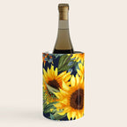 Festive, Sunflower, Yellow and Green on Navy Blue, Floral Prints Wine Chiller Gallery Image 2
