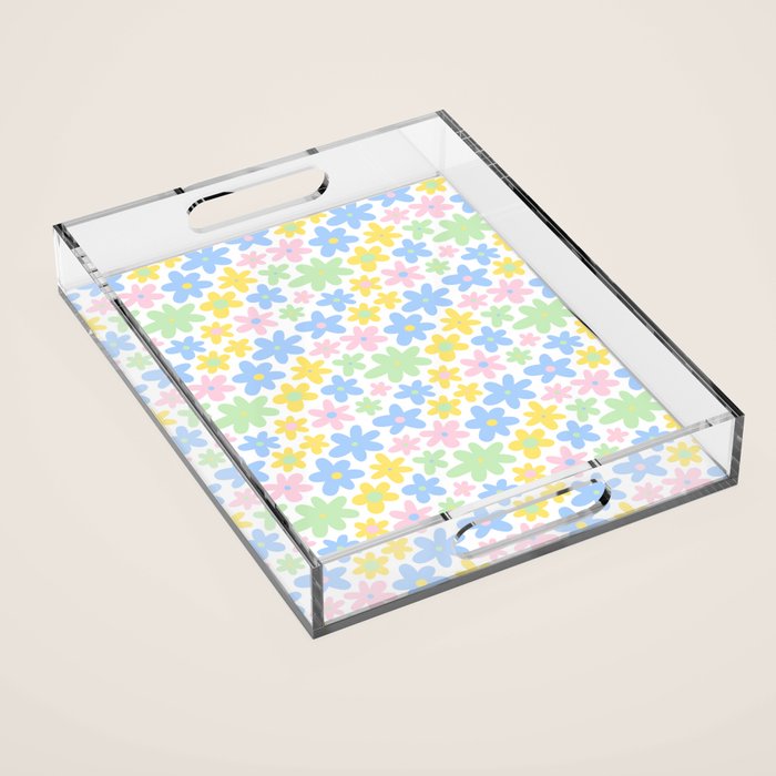 Colorful pastel flower art pattern Acrylic Tray Gallery Image 1