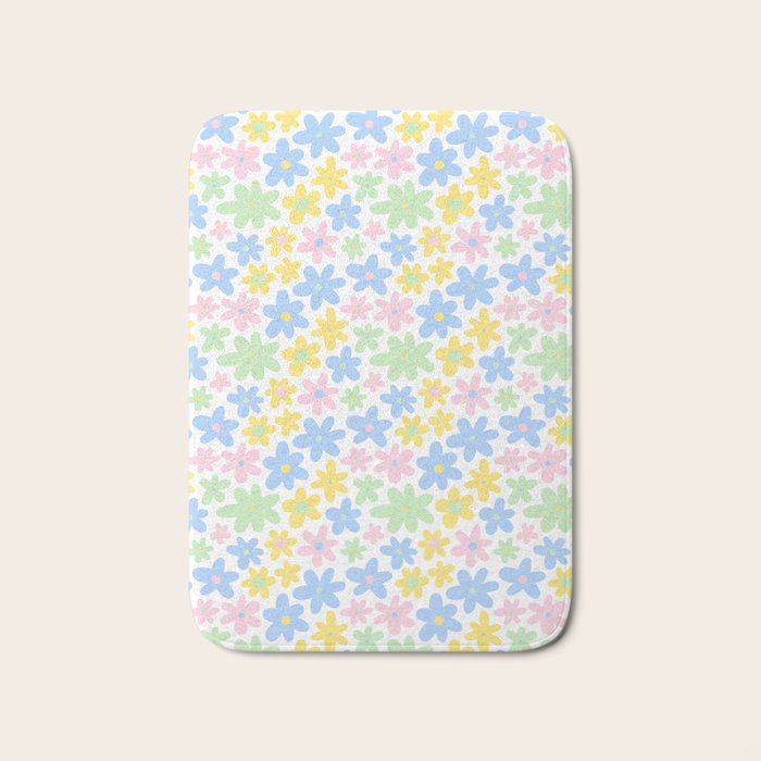 Colorful pastel flower art pattern Bath Mat Gallery Image 1