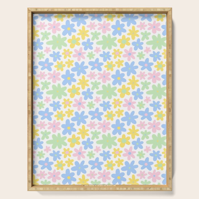 Colorful pastel flower art pattern Serving Tray Gallery Image 1