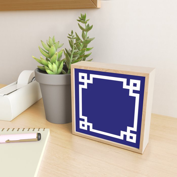 Midnight Blue and White Greek Key Border Mini Art Print Gallery Image 2