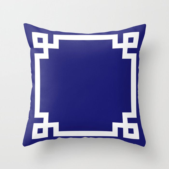 Midnight Blue and White Greek Key Border Throw Pillow Gallery Image 6