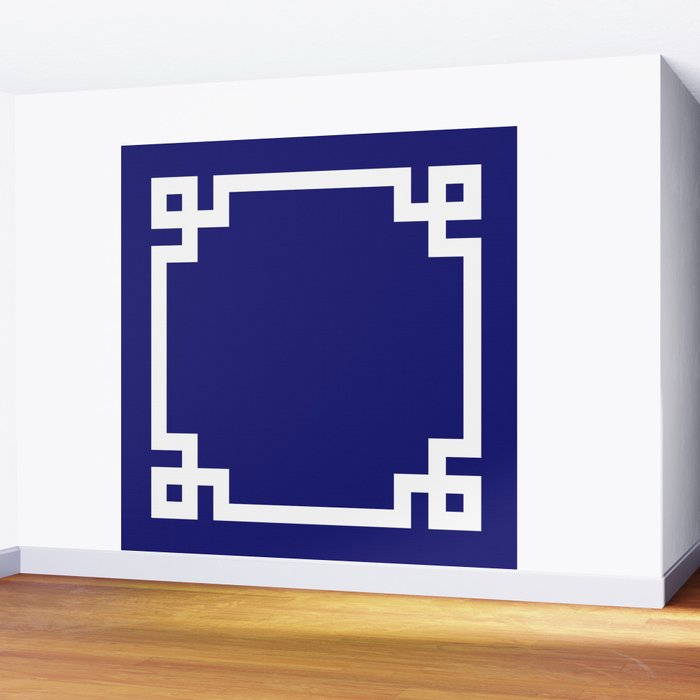 Midnight Blue and White Greek Key Border Wall Mural Gallery Image 2