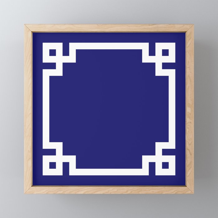 Midnight Blue and White Greek Key Border Mini Art Print Gallery Image 1