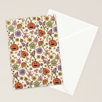 Whimsical Halloween Pattern Cute Pumpkins Mushrooms and Flowers in Pastel Autumn Colors Stationery Card Gallery Image 2