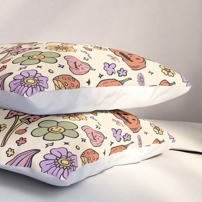 Whimsical Halloween Pattern Cute Pumpkins Mushrooms and Flowers in Pastel Autumn Colors Pillow Sham Gallery Image 3