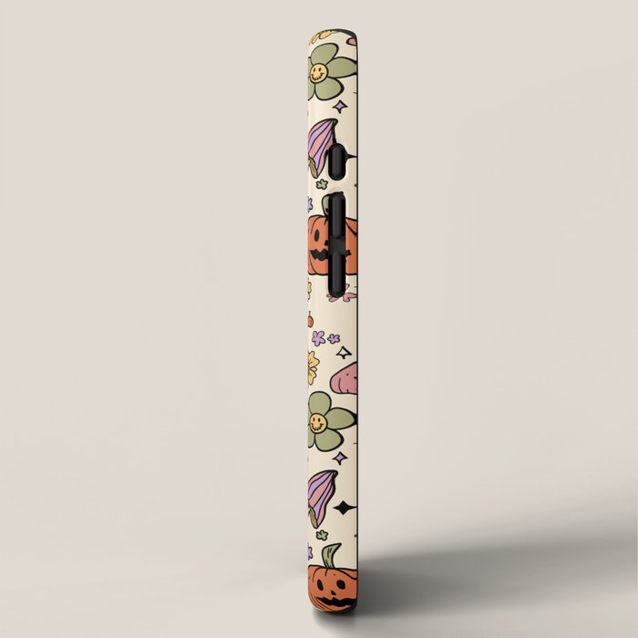 Whimsical Halloween Pattern Cute Pumpkins Mushrooms and Flowers in Pastel Autumn Colors iPhone Case Gallery Image 2