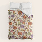 Whimsical Halloween Pattern Cute Pumpkins Mushrooms and Flowers in Pastel Autumn Colors Comforter Gallery Image 6
