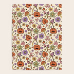 Whimsical Halloween Pattern Cute Pumpkins Mushrooms and Flowers in Pastel Autumn Colors Poster Gallery Image 4