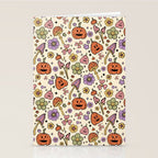 Whimsical Halloween Pattern Cute Pumpkins Mushrooms and Flowers in Pastel Autumn Colors Stationery Card Gallery Image 2