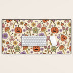 Whimsical Halloween Pattern Cute Pumpkins Mushrooms and Flowers in Pastel Autumn Colors Desk Mat Gallery Image 1