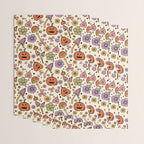Whimsical Halloween Pattern Cute Pumpkins Mushrooms and Flowers in Pastel Autumn Colors Wrapping Paper Gallery Image 3