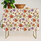 Whimsical Halloween Pattern Cute Pumpkins Mushrooms and Flowers in Pastel Autumn Colors Credenza Gallery Image 1