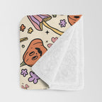 Whimsical Halloween Pattern Cute Pumpkins Mushrooms and Flowers in Pastel Autumn Colors Throw Blanket Gallery Image 3