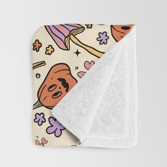 Whimsical Halloween Pattern Cute Pumpkins Mushrooms and Flowers in Pastel Autumn Colors Throw Blanket Gallery Image 3