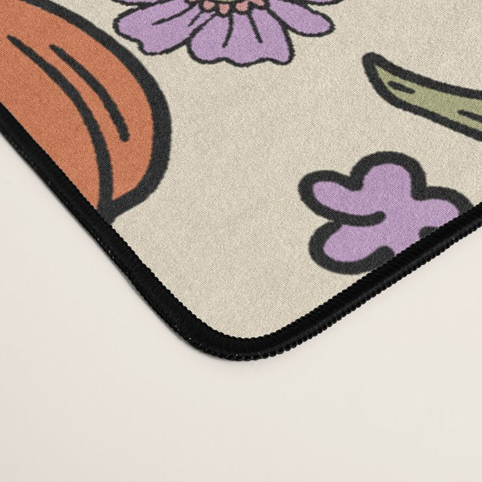 Whimsical Halloween Pattern Cute Pumpkins Mushrooms and Flowers in Pastel Autumn Colors Desk Mat Gallery Image 4