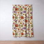 Whimsical Halloween Pattern Cute Pumpkins Mushrooms and Flowers in Pastel Autumn Colors Window Curtain Gallery Image 3