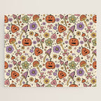 Whimsical Halloween Pattern Cute Pumpkins Mushrooms and Flowers in Pastel Autumn Colors Jigsaw Puzzle Gallery Image 1