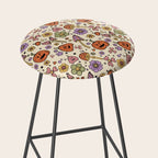 Whimsical Halloween Pattern Cute Pumpkins Mushrooms and Flowers in Pastel Autumn Colors Stool Gallery Image 2