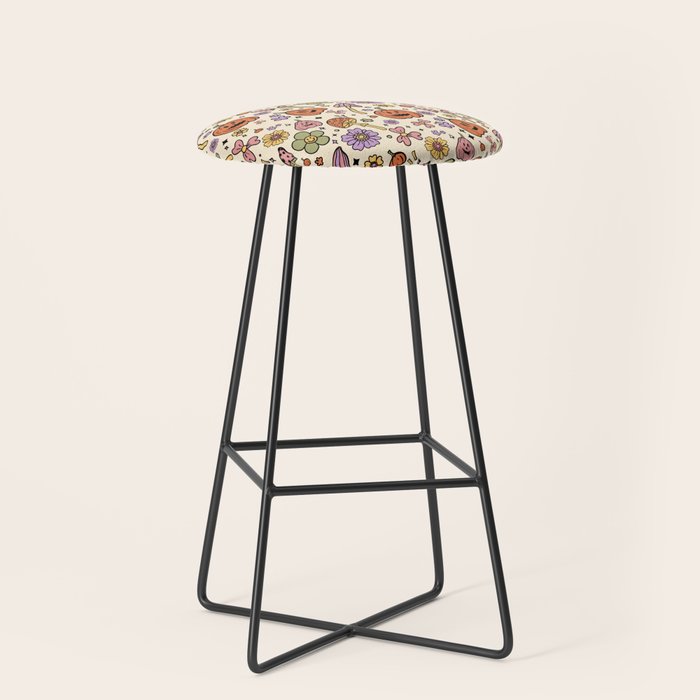 Whimsical Halloween Pattern Cute Pumpkins Mushrooms and Flowers in Pastel Autumn Colors Stool Gallery Image 1