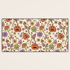 Whimsical Halloween Pattern Cute Pumpkins Mushrooms and Flowers in Pastel Autumn Colors Desk Mat Gallery Image 3