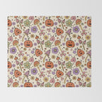 Whimsical Halloween Pattern Cute Pumpkins Mushrooms and Flowers in Pastel Autumn Colors Throw Blanket Gallery Image 2