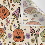 Whimsical Halloween Pattern Cute Pumpkins Mushrooms and Flowers in Pastel Autumn Colors Wall Tapestry Gallery Image 3