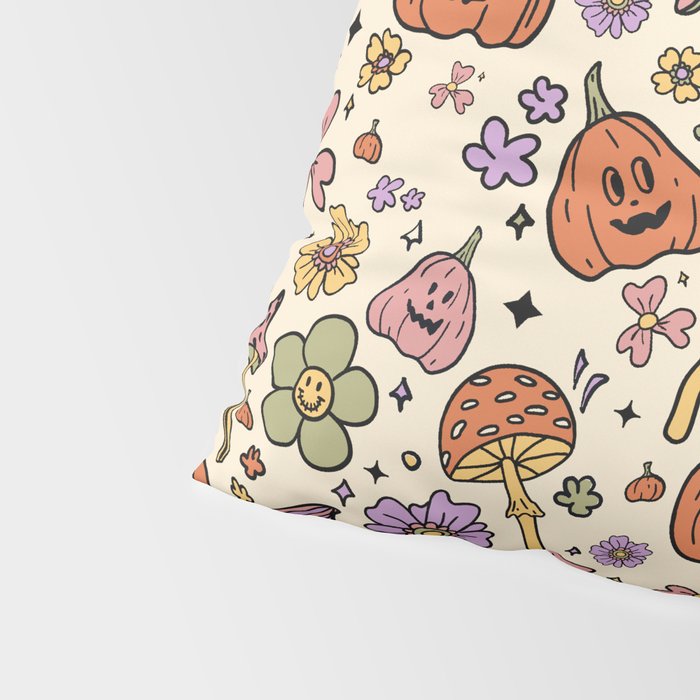 Whimsical Halloween Pattern Cute Pumpkins Mushrooms and Flowers in Pastel Autumn Colors Pillow Sham Gallery Image 4