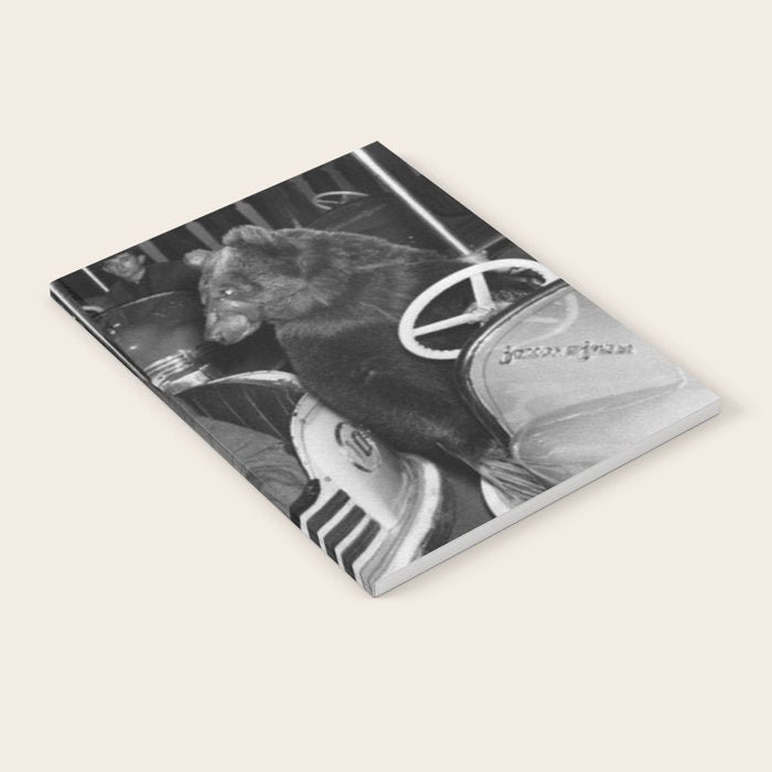 Bear with me; bear riding bumper cars scary women at carnival vintage black and white photograph - photography - photographs wall decor Notebook Gallery Image 2